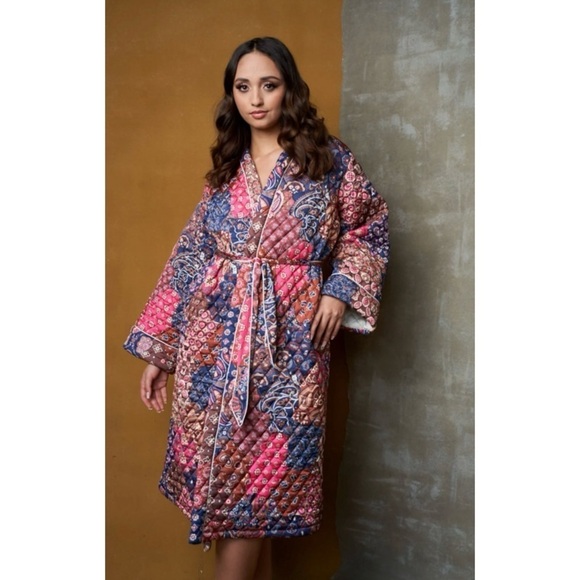 Kilo Brava Pink Blue Patchwork Quilted Midi Robe M - Picture 2 of 10